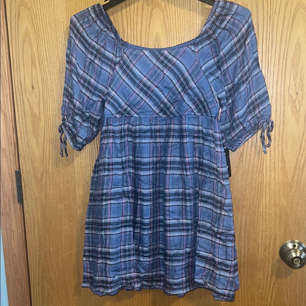 Trixxi Girl Blue and‎ White Smocked Tunic dress girl size 14 NEW Plaid layered